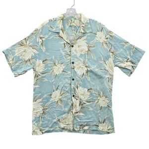 Tropical Group Blue Beach Palm Tropical Surf Island Vintage Hawaiian Shirt Large